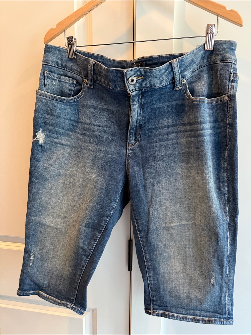 Lucky Brand Distressed Denim Bermuda Shorts in Medium Blue